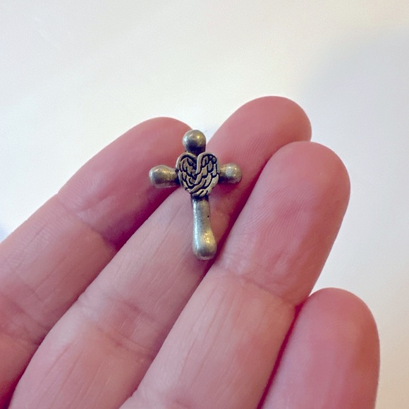 Pewter Cross with wings Lapel Pin - Picture 3 of 7